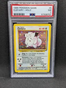 PSA 7 CLEFAIRY 5/102 Unlimited Base Set Holo Rare 1999 Pokemon Card Near Mint NM - Image 1