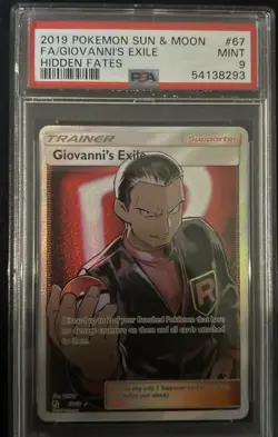 Pokemon PSA 9 MINT Giovanni's Exile Sv67/Sv94 Hidden Fates Full Art - Image 1