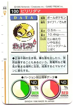 Pokemon Japanese Voltorb Bandai Carddass Vending Red Version No. 100 - Image 5