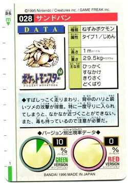 Pokemon Japanese Sandslash Bandai Carddass Vending Green Version No. 028 - Image 2
