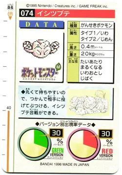 Pokemon Japanese Geodude Bandai Carddass Vending Green Version No. 074 - Image 2