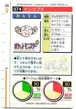 Pokemon Japanese Geodude Bandai Carddass Vending Green Version No. 074 - Image 5