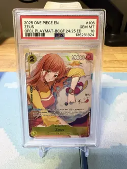 2025 ONE PIECE OFFICIAL PLAYMAT-BANDAI CARD GAMES FEST 24 PROMO #106 ZEUS PSA 10 - Image 1