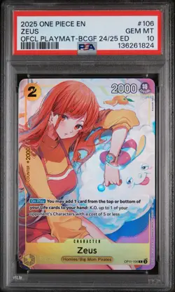 2025 ONE PIECE OFFICIAL PLAYMAT-BANDAI CARD GAMES FEST 24 PROMO #106 ZEUS PSA 10 - Image 3