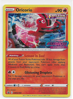 POKEMON ORICORIC SWSH168 BLACK STAR PROMO STAMPED FUSION STRIKE (NEVER PLAYED) - Image 1
