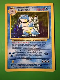 Shiny Blastoise Pokemon Card Base Set 1990s Holographic Collectors Card - Image 1