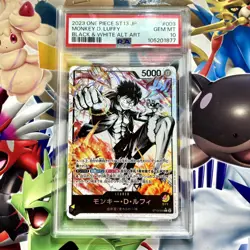 Monkey D Luffy ST13-003 Leader PSA10 One Piece Card Black & White - Image 1