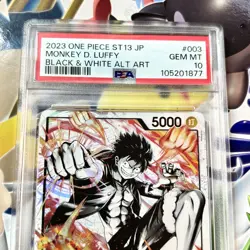 Monkey D Luffy ST13-003 Leader PSA10 One Piece Card Black & White - Image 2