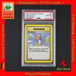 PSA - 10 WOTC 1. Edition Gust of Wind Pokemon Karte TCG 93/102 Base Set /N55 - Image 1