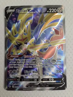 Pokemon TCG Zacian v Sword & Shield Holo Full Art Ultra Rare Card 195/202 - Image 1