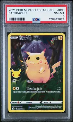 2021 Pokemon Celebrations 005 Full Art Pikachu Holo PSA 8 NM Rare Card Fresh - Image 1