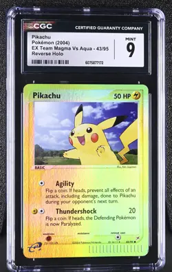 CGC 9 MINT Pikachu 2004 EX Team Magma Vs Aqua 43/95 Reverse Holo Pokemon Card - Image 1