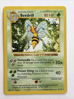 Beedrill Shadowless Base Set 17/102 Non Holo Rare Pokemon Card TCG WTOC Played - Image 1