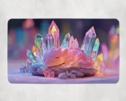 Crystal Dragon MTG Playmat - Kawaii Sleeping Dragon on Rainbow Crystals Mat - Image 1