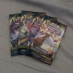 Pokemon Sword & Shield TCG Darkness Ablaze Sealed 4 Booster Pack Art Set - Image 1