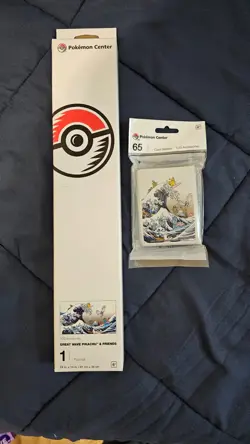 Pokemon Center Great Wave Pikachu and Friends Playmat and Sleeves - Image 1