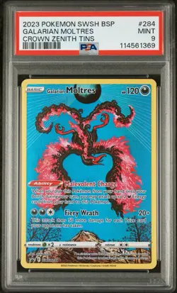 2023 Pokemon Swsh Black Star Promo Crown Zenith Tin Galarian Moltres #284 PSA 9 - Image 1