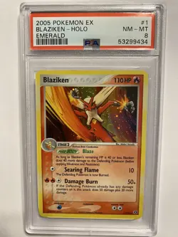 PSA 8 Near Mint/Mint Blaziken 2005 Pokemon EX Emerald 1/106 Holo Rare - Image 1