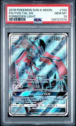 2018 Pokemon Yveltal GX #124 Forbidden Light PSA 10 - Image 1