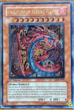 Yugioh Uria, Lord of Searing Flames SOI-EN001 Ultimate Rare 1st Ed MP - Image 1