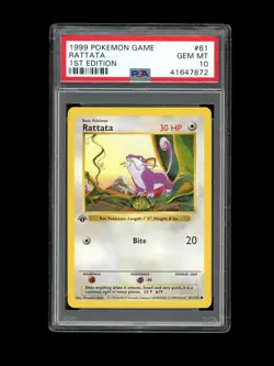 Pokemon PSA 10 GEM MINT Rattata 1st Edition Base Set Shadowless 1999 Card 61/102 - Image 1