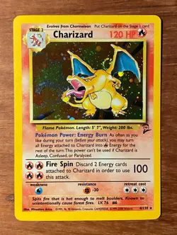 Charizard 004/130 Base Set 2 Holo SWIRL Rare Pokemon Card Excellent Vintage - Image 1
