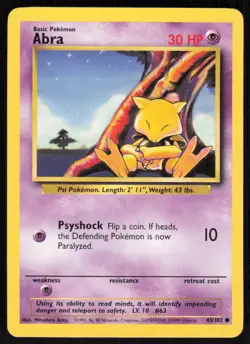 1999 Pokemon Game Base Set #043/102 Abra Common - Image 1