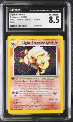 CGC 8.5 Light Arcanine Neo Destiny 1st Edition 12/105 Holo Pokemon Card - Image 1