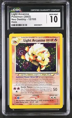 CGC 10 GEM MINT Light Arcanine 2002 Neo Destiny 12/105 Holo SWIRL Pokemon Card - Image 1