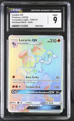 CGC 9 Lucario GX 2018 Forbidden Light 135/131 Rainbow Rare Holo Pokemon Card - Image 1