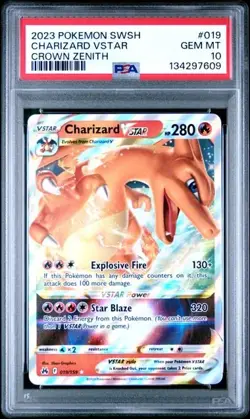 2023 POKEMON SWORD & SHIELD CROWN ZENITH #019 CHARIZARD VSTAR PSA 10 - Image 1
