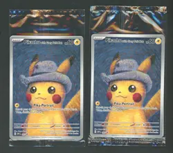 Lot of (2) 2023 Pokemon x Van Gogh Pikachu with Grey Felt Hat Promo Sealed - Image 1