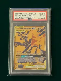 2021 Pokemon SM Black Star Promo Pikachu & Zekrom #SM248 Fa Premium Coll. PSA 10 - Image 1