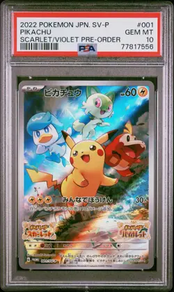 Pokemon Pikachu Scarlet & Violet Preorder Japanese Promo 001/SV-P PSA 10 - Image 1