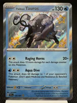 Paldean Tauros 120/091 - Shiny Holo Rare - Paldean Fates Pokemon Card MINT - Image 1