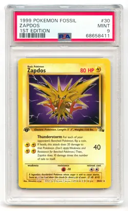 PSA 9 MINT Zapdos Fossil 1st Edition Rare 1999 Pokemon WOTC 30/62 -11 - Image 1