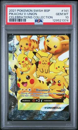 2021 POKEMON SWSH BLACK STAR PROMO CELEBRATIONS COLL #141 PIKACHU V-UNION PSA 10 - Image 1