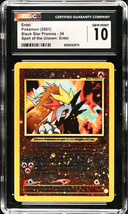 CGC 10 GEM MINT Entei 34 Black Star Promo Reverse Holo Vintage 2001 Pokemon Card - Image 1
