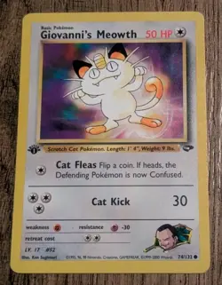 Pokemon Gym Challenge 74/132 Giovanni's Meowth 1st Edition Pokemon Card WOTC - Image 1