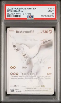 2025 POKEMON WHT EN-WHITE FLARE BLACK WHITE RARE #173 RESHIRAM EX PSA 9 - Image 1