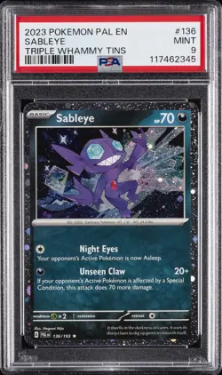 2023 POKEMON PAL EN-PALDEA EVOLVED TRIPLE WHAMMY TIN #136 SABLEYE PSA 9 - Image 1