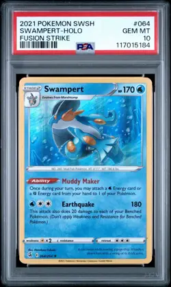 2021 Pokemon SWSH Fusion Strike Swampert Holo Bleed 064/264 PSA 10 Gem Mint - Image 2