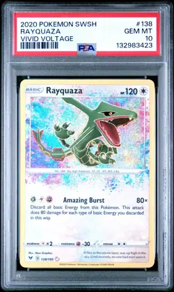 2020 POKEMON SWORD & SHIELD VIVID VOLTAGE #138 RAYQUAZA PSA 10 - Image 1