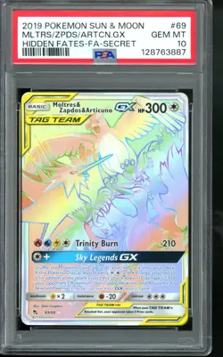 2019 Pokemon Sun and Moon Hidden Fates #69 Moltres Zapdos Art PSA 10 - Image 1
