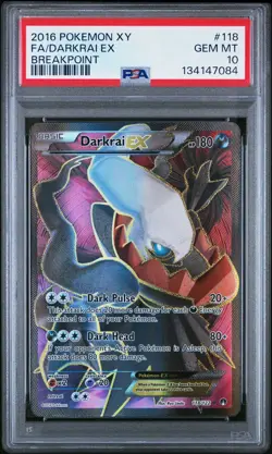 2016 Pokemon XY Breakpoint Full Art Darkrai EX 118/122 #118 PSA 10 NEW CERT - Image 1