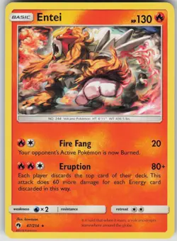 Pokemon TCG Entei Rare SM - Lost Thunder 47/214 - Image 1