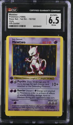 Pokemon Mewtwo 1st Edition Base Set Shadowless Holo Card 10/102 ERROR CGC 6.5 - Image 1