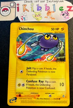 Chinchou 71/147 NM Vintage WoTC Aquapolis Pokemon Card. Free Tracked Shipping! - Image 1