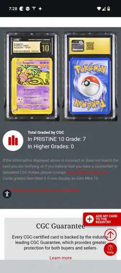 (POP 7) CGC 10 PRISTINE Exeggutor 13/147 RARE Aquapolis Pokemon ereader Card - Image 4