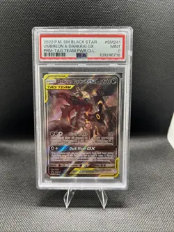 Umbreon & Darkrai GX SM241 Black Star Promo Card Sun & Moon Tag Team PSA 9 - Image 1